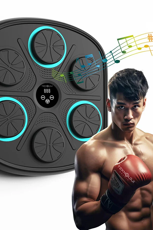 Boks Eğitim Makinesi Rgb Müzikli Bluetooth Hoparlör Genç Yetişkin Boks Egzersizi Eldiven Hediyeli